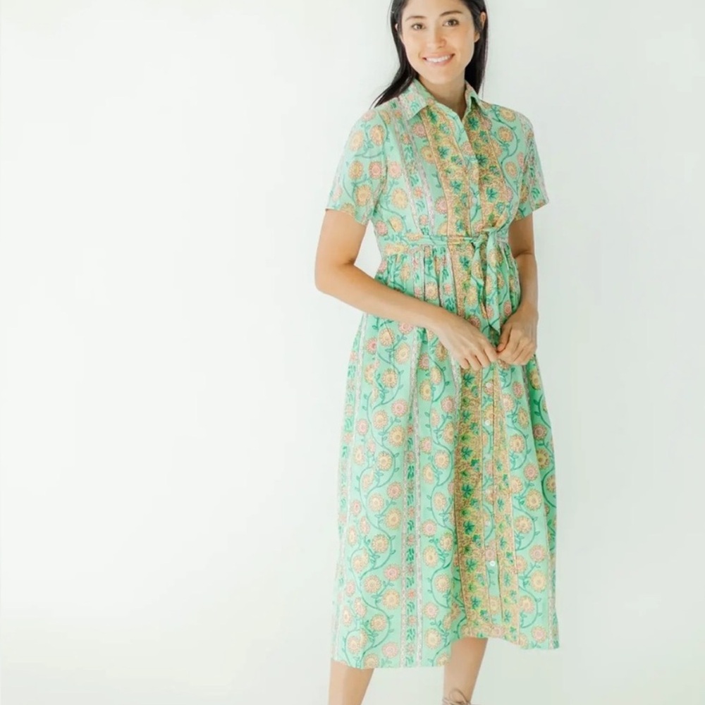 NWT Victoria Dunn Madrid Dress Mint Green Floral Midi Dress Size Small